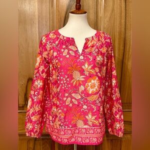 Talbots Petite - Vivid Tropical Botanical Print Cotton Tunic Pink/Orange EUC, SP